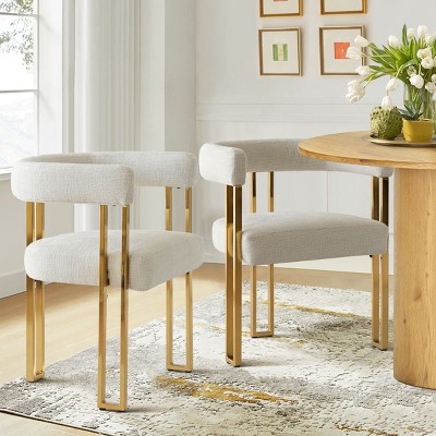 Upholstered Dining Chair Set Of 2 Chenille Dining Chair With Curved Arm & Gold Metal Leg For Kitchen,Dining Room,Living Room- Tanpinhause