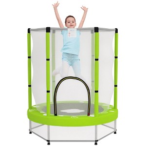 Qaba 4.6FT Trampoline for Kids w/ Safety Enclosure Net, for Indoor Outdoor, Gifts for Boy and Girl Age 3-6 Years, Cloud Pattern - 1 of 4
