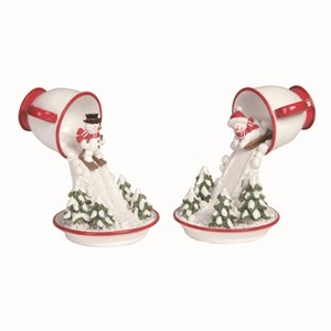 Transpac Resin Skiing Teacup Snowman Set of 2 Christmas Home Decorations - 1 of 1