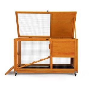 AZL1 Life Concept Pet Crates and Houses 2-Tier Rabbit Hutch, Bunny Cage with Run, Openable Roof, Pet House for Guinea Pigs, Orange, 21.9"*58.9"*28.5" - 1 of 4