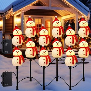 Rossesay 12-Piece Snowman Christmas Pathway Stakes Lights Battery-Operated - 1 of 4
