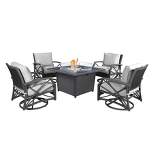 Kinger Home Ethan 5-Piece Rattan Wicker Propane Fire Pit Set with an Aluminum Frame