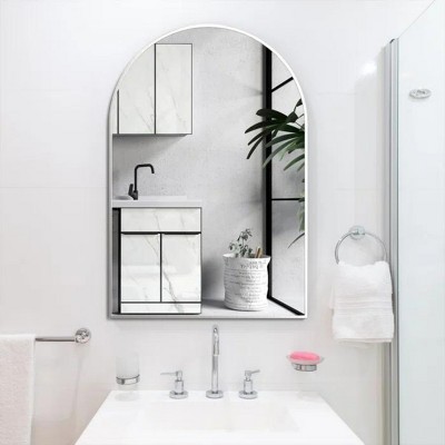 24"x36" Arched Bathroom Mirror, Metal Frame Wall Mirror with Shatterproof HD Glass, Easy Wall Mount Design - Cuddlewood