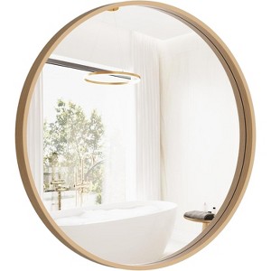24 Inch Round Wood Mirror, Natural Circle Wall Mirror for Bathroom, Living Room and Bedroom Decor - 1 of 4