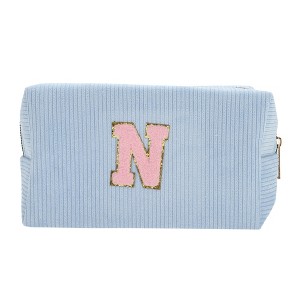 Unique Bargains Corduroy Rectangular Letter Makeup Bag Sky Blue 1 Pc - 1 of 4