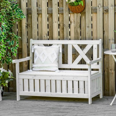 White Fir Wood Garden Storage Bench with Louvered Panels