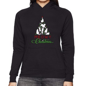 LA Pop Art Meowy Christmas Tree - Women's Word Art Hooded Sweatshirt - 1 of 4