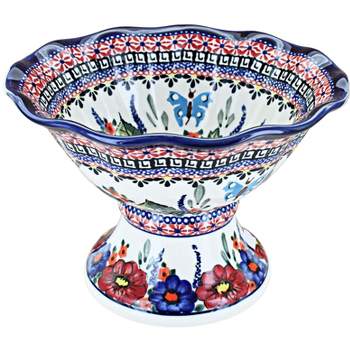 Blue Rose Polish Pottery 1721 Zaklady Small Pedestal Bowl