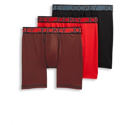 Jockey Men's Active Microfiber 9 Long Leg Boxer Brief - 3 Pack m  Black/Timescape Geo/Racing Red