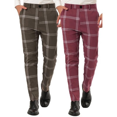 Lars Amadeus Men's Slim Fit Checked Patterned Business Trousers 2 Packs