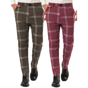 Lars Amadeus Men's Slim Fit Checked Patterned Business Trousers 2 Packs - 1 of 4