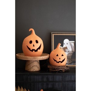 Terracotta Clay Jack-O-Lanterns – 13 Inch Tall Handmade Halloween Lanterns, Set of 2 By Kalalou - 1 of 3