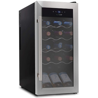 NutriChef Digital Electric 18 Bottle Adjustable Temperature Thermoelectric Freestanding Wine Chiller Cooler Cabinet Fridge, Black