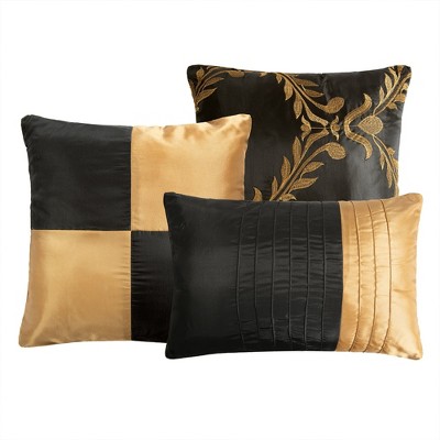 HIG 7 Piece Bed in A Bag Comforter Set Queen Black and Gold Faux Silk Fabric Embroidered Bedding Set — фото 5