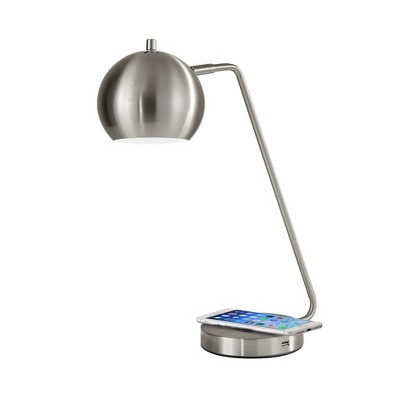 18" x 20.5" Wireless Charging Table Lamp Medium Silver  - Adesso