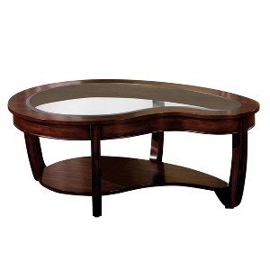 Kinto Glass Top Insert Coffee Table Dark Cherry - HOMES: Inside + Out: Solid Wood, Arched Legs, Lower Shelf - 1 of 3