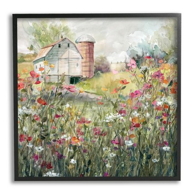 Stupell Vibrant Flower Blossoms and Barn Framed Giclee
