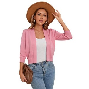 Coolmee Women's 3/4 Sleeve Cropped Cardigan Knit Sweaters Lightweight Open Front Shrug Bolero - 1 of 4
