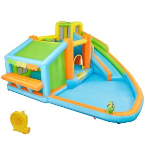Yaheetech Inflatable Water Slide Bounce House with Water Slide, Cyan - 1 of 4