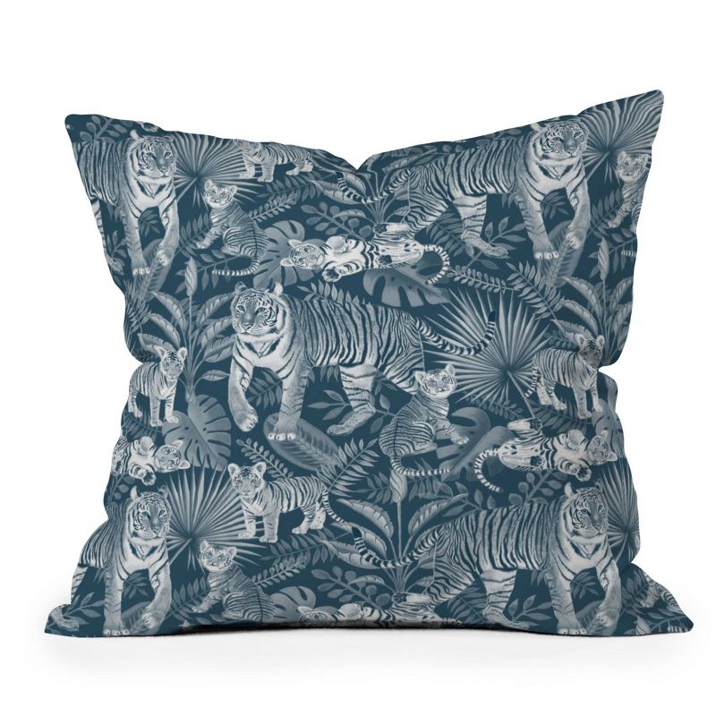 Julia Madoka Family of Tigers Outdoor Throw Pillow Blue - Deny Designs, 1 of 6