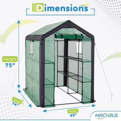 Large Green PVC Walk-In Greenhouse with Shelves