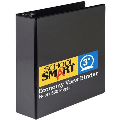 School Smart Durable Polypropylene D-Ring View Binder, 3 Inches, Black