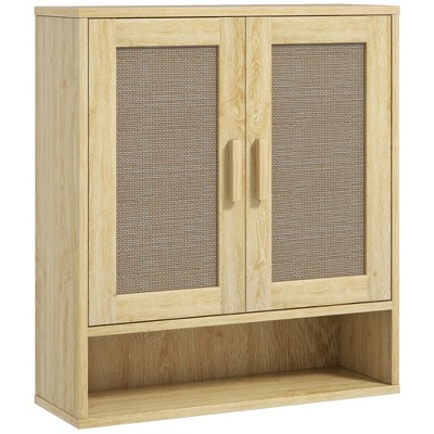 HOMCOM Bathroom Wall Cabinet, Over the Toilet Bathroom Cabinet with 2 Doors, Adjustable Shelf, Distressed Oak