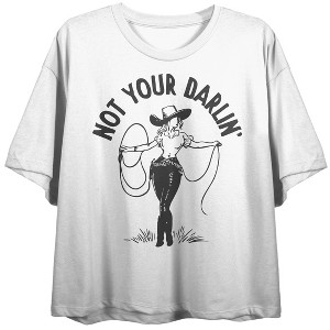 Not Your Darling Women’s White Crew Neck Short Sleeve Crop Top - 1 of 3