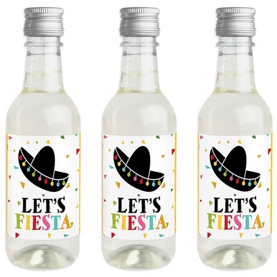 Big Dot of Happiness Let's Fiesta - Mini Wine and Champagne Bottle Label Stickers - Mexican Fiesta Favor Gift for Women and Men - Set of 16