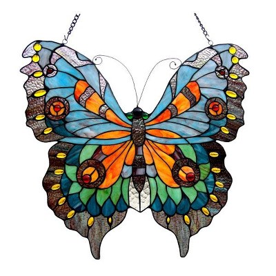 Chloe Lighting Mariposa Tiffany-Glass Butterfly Window Panel 21x20