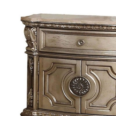 Antique Silver Elegance 30" Nightstand with Drawer and Carved Details