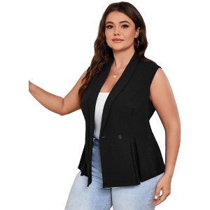 Womens Peplum Sleeveless Blazer Vest Suit Jacket Plus Size Shawl Lapel Button Business Casual Blazer - 1 of 4