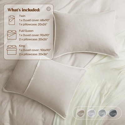 Beige Twin Linen and Cotton Duvet Cover Set
