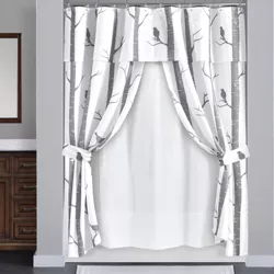 16pc Bird On The Tree Shower Curtain with Peva Lining/Ring Set Gray - Lush Décor