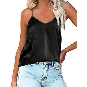 Ekouaer Womens Silk Satin Tank Tops V Neck Camisole Spaghetti Strap Top Summer Basic Blouse - 1 of 4