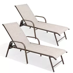 2pk Outdoor Aluminum Chaise Lounge Chairs with Armrests - Beige - Crestlive Products