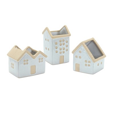 Melrose Neutral Porcelain House Planter (Set of 3)