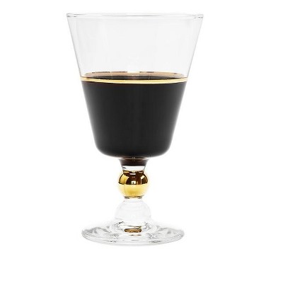 Classic Touch Set of 6 Water Glasses with Gold Trim and Clear Stem, 5.75"H