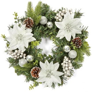 coucheta Christmas Wreaths for Front Door, 16'' Artificial Wreath Pre Lit Xmas Hanging Party Ornament Outdoor Indoor Door, for Window, Wall - 1 of 4