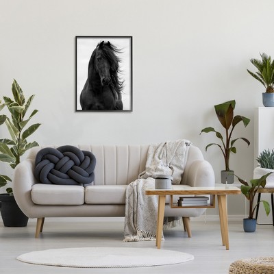 Black Stallion Horse Portrait on Canvas with Black Frame, 24 x 30