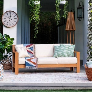 Logan Outdoor Teak Wood Sofa with Sunbrella Vellum Cushion – Cambridge Casual - 1 of 4
