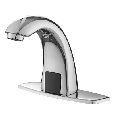 BWE Automatic Sensor Touchless Bathroom Sink Faucet With Deck Plate & Drain Kit In Polished Chrome