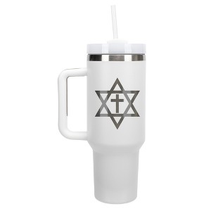 100 North Jewish Star of David Center Cross  Wrap-Around 40 Oz. Stainless Steel Water Bottle Coffee Mug, Spill & Leak Resistant, Travel Tumbler with - 1 of 4
