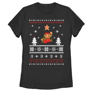 Women's Nintendo Ugly Christmas Mario Jump Star T-Shirt - 1 of 3