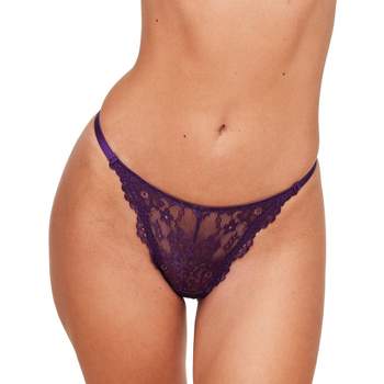 Curvy Couture Women's Plus Size No-Show Lace High Cut Thong Panty Flirt XL