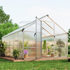 Garvee Walk-In Greenhouse with Polycarbonate Panels, Aluminum Frame, Quick Setup, Roof Vent, Outdoor Garden Greenhouse - 1 of 4