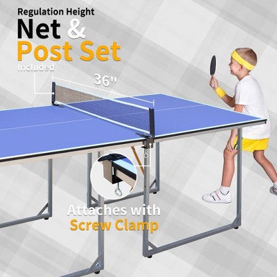 Foldable Table Tennis Table, Mid-size 6' x 3' Table Tennis Table With 2 Paddles, Game Net And 3 Balls, Compact For Space Saver
