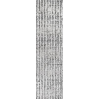 Reversible Gray and Ivory Stripe Synthetic Area Rug