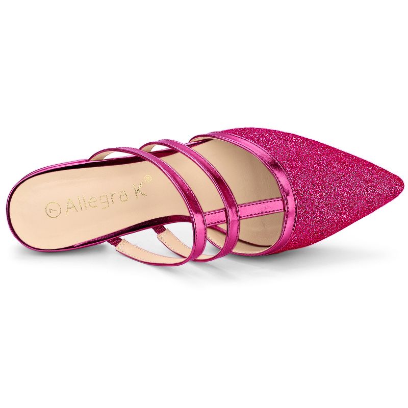 Allegra K Women's T-Strap Glitter Slip-On Pointed Toe Flats Mules, 5 of 8