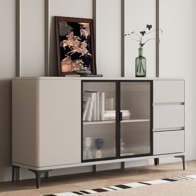 Luck Live 62.99" Modern Style Storage Cabinet with Three Doors and Three Drawers in Off-white